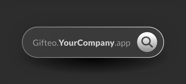 Search button reading 'Gifteo.YourCompany.app' with a magnifying glass icon.