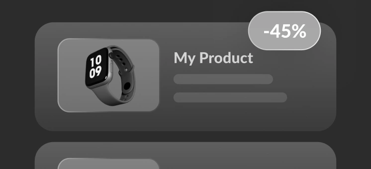Smartwatch product card titled 'My Product' with a -45% discount badge on the top right.